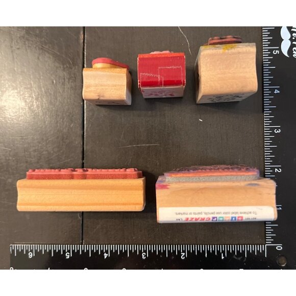 Set Of 5 Vintage Wood mounted Rubber Easter Stamps With Various Designs - Picture 3 of 6